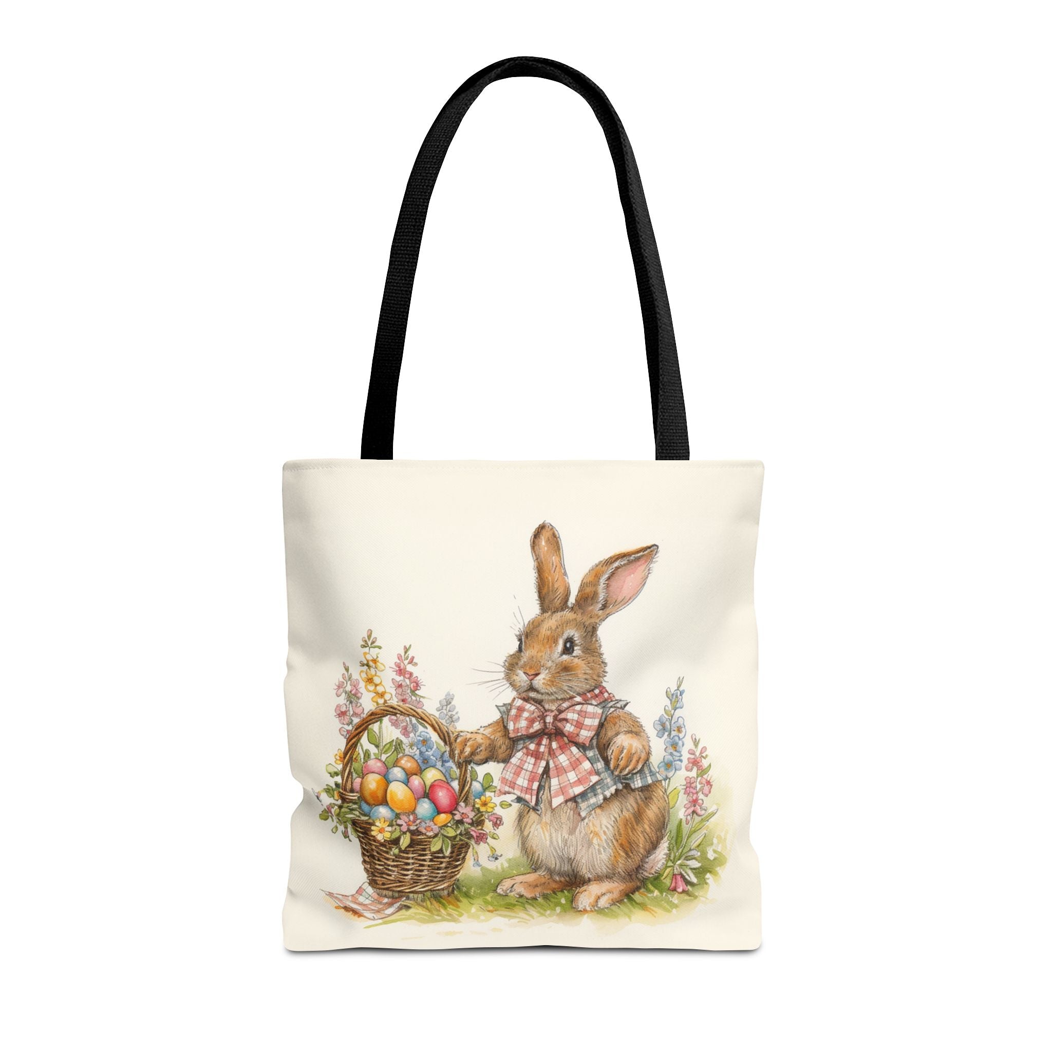 Easter Bunny Canvas Tote Bag with Floral and Basket Design