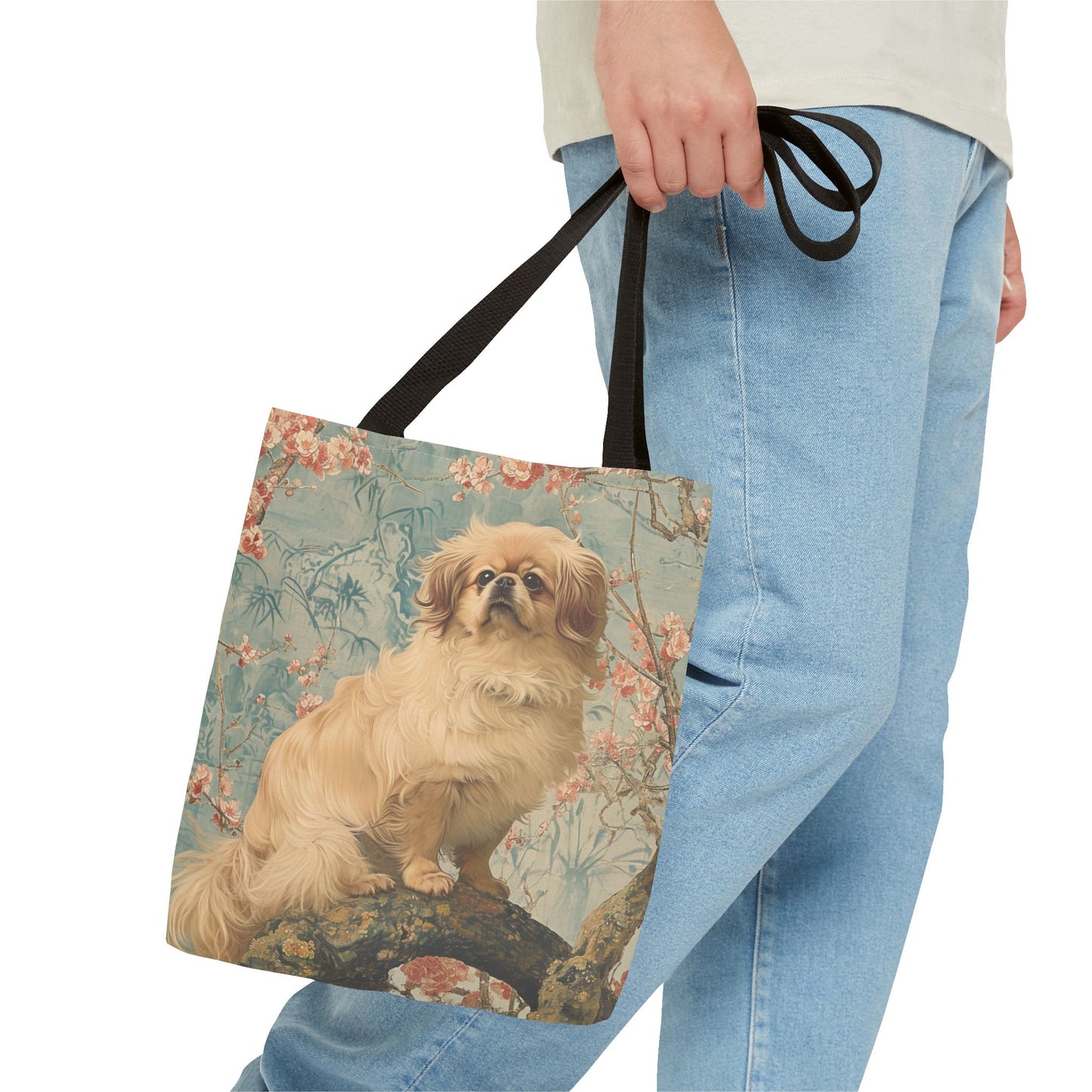 Pekingese Elegance Tote Bag, Floral Canvas for Pet Lovers