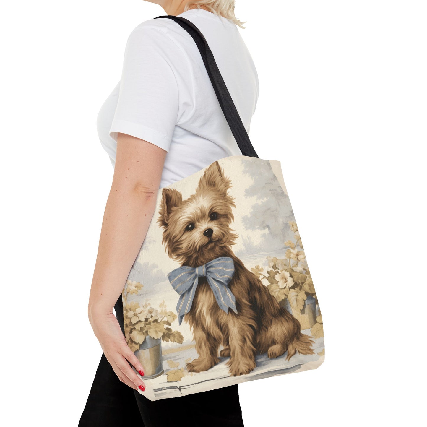 Adorable Yorkshire Terrier Tote Bag, Vintage Floral Design, Dog Lover Gift