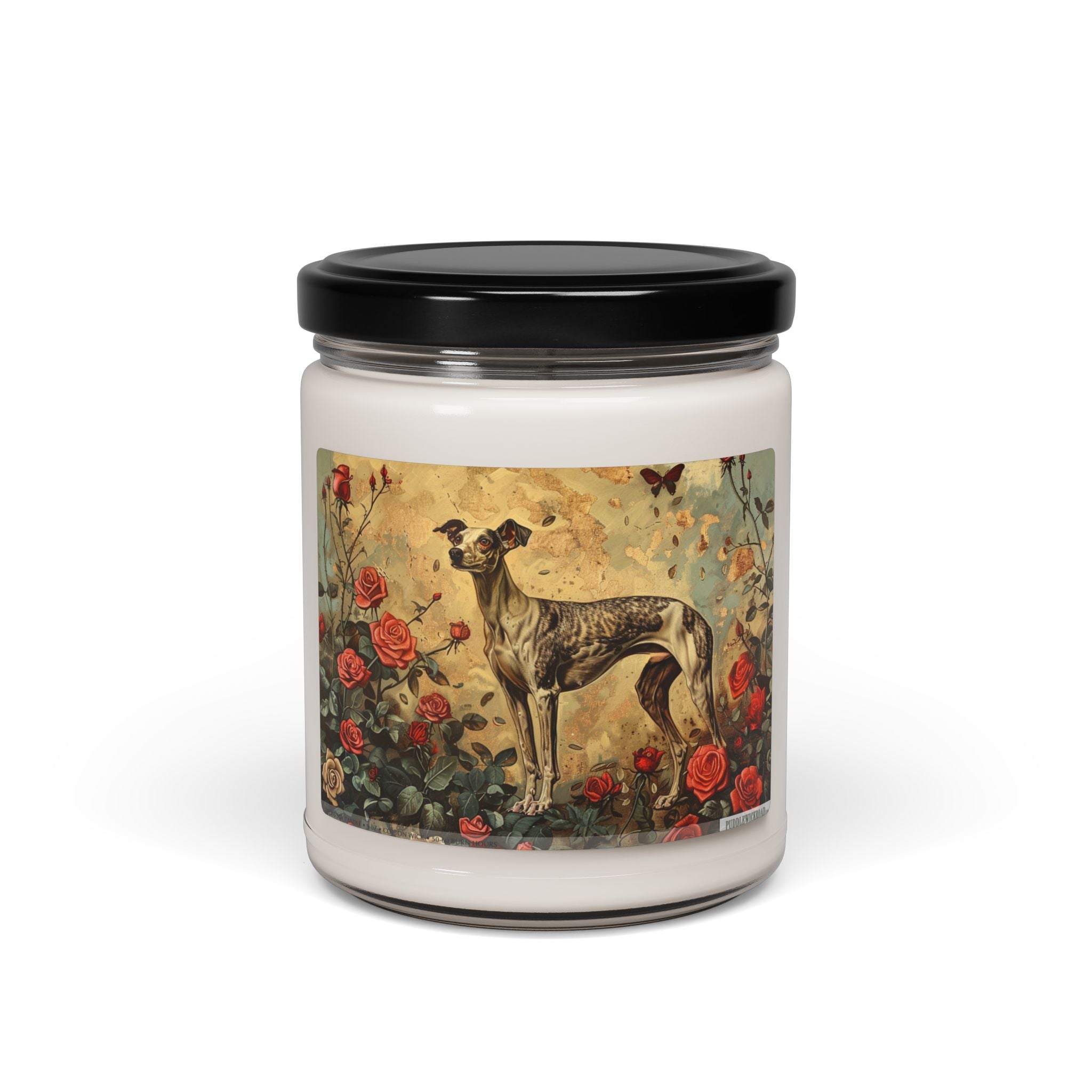 Whippet Rose Garden Candle – Vintage Art Dog Lover Gift