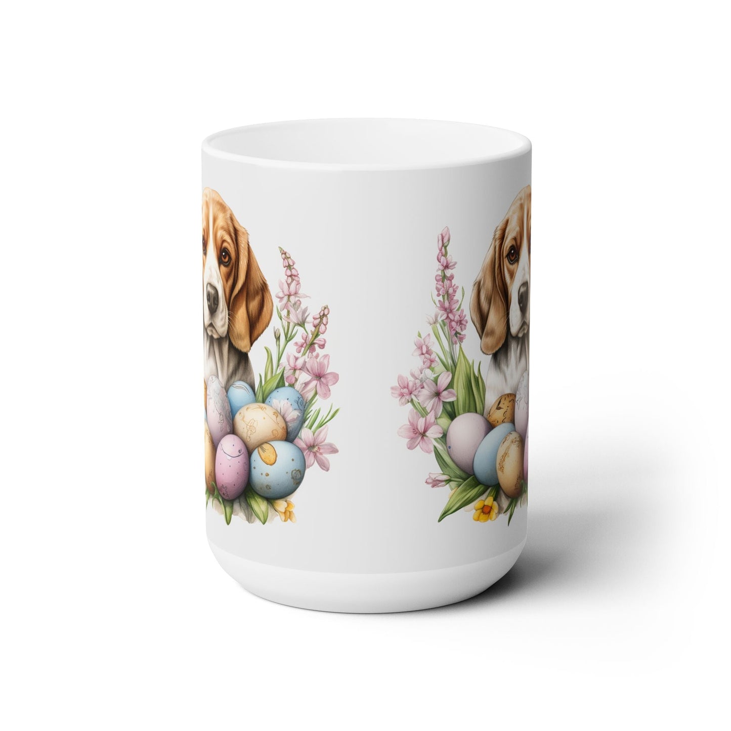 Beagle Easter Mug - Springtime Design with Colorful Eggs