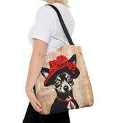 Chic Chihuahua Tote Bag - Red Hat & Necklace Vintage Art Design