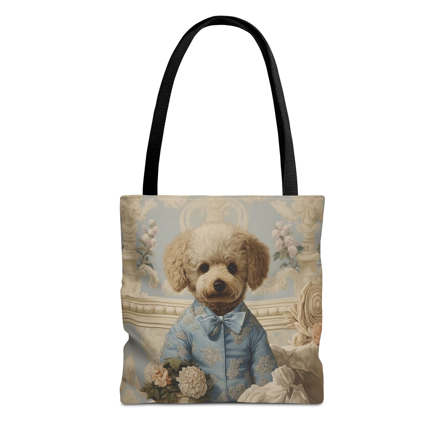 Royal Poodle Canvas Tote Bag, Elegant Floral Design Eco Shopper