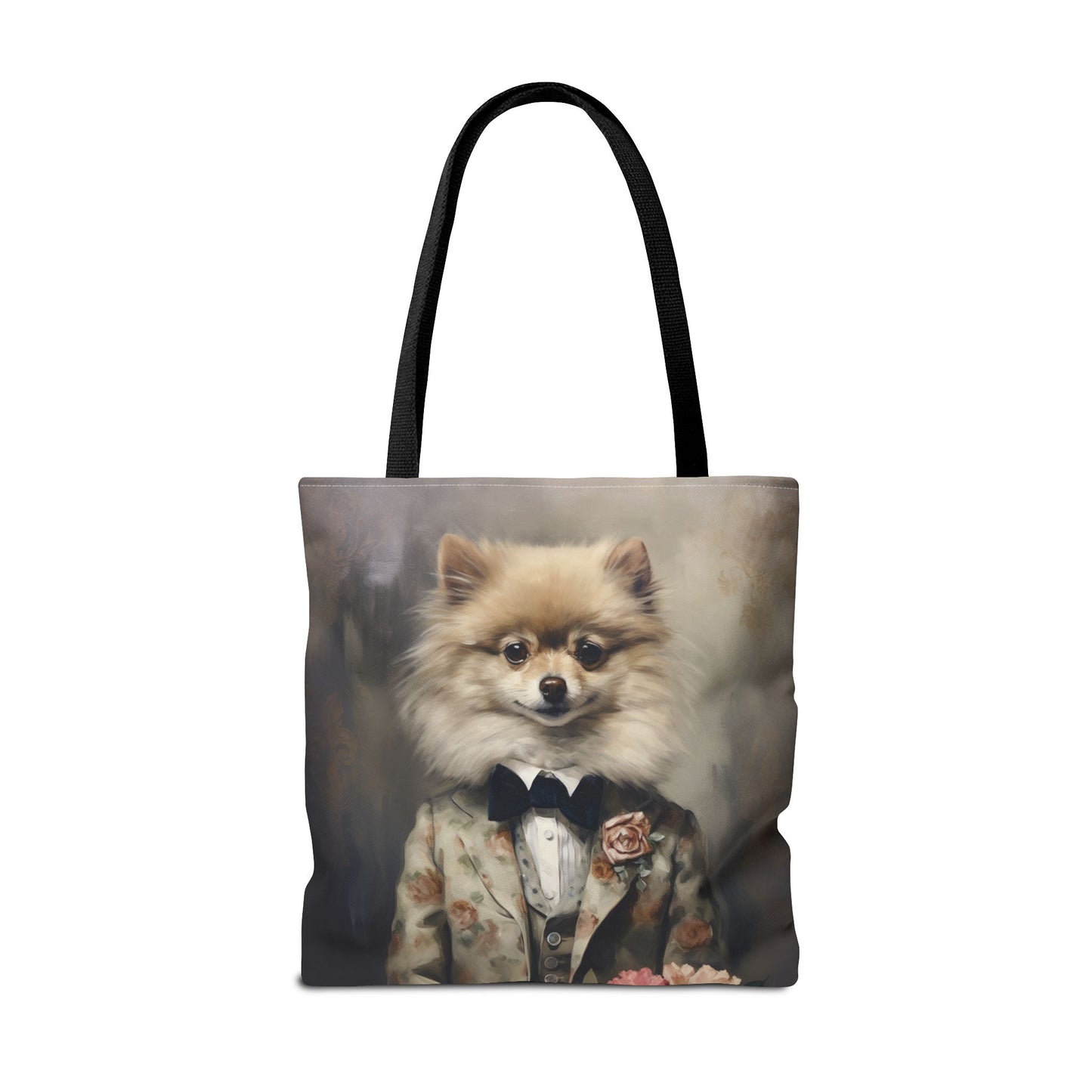 Sophisticated Pomeranian Tote Bag with Vintage Floral Design