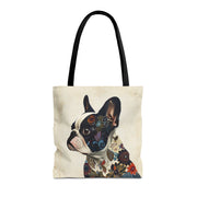 Floral Frenchie Canvas Tote Bag for Dog Lovers, Eco-Friendly Gift