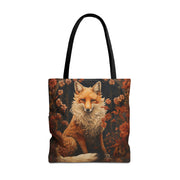 Fox Floral Elegance Tote Bag, Eco-Friendly Canvas Market Bag