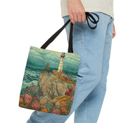 Coastal Lighthouse Art Canvas Tote Bag, Eco-Friendly Beach Essential