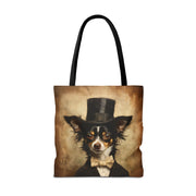 Charming Chihuahua Gentleman Canvas Tote Bag, Elegant Dog Lover Gift