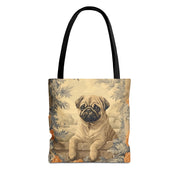 Pug Charm Canvas Tote Bag - Artistic Floral Design for Dog Lovers