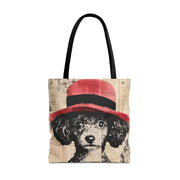 Sophisticated Poodle Tote Bag – Chic Red Hat Design Canvas Tote