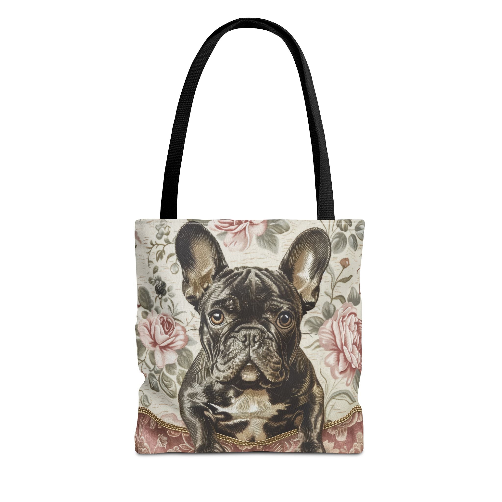 Frenchie Blossom Tote Bag - Brindle French Bulldog, Floral Elegance