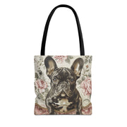 Frenchie Blossom Tote Bag - Brindle French Bulldog, Floral Elegance