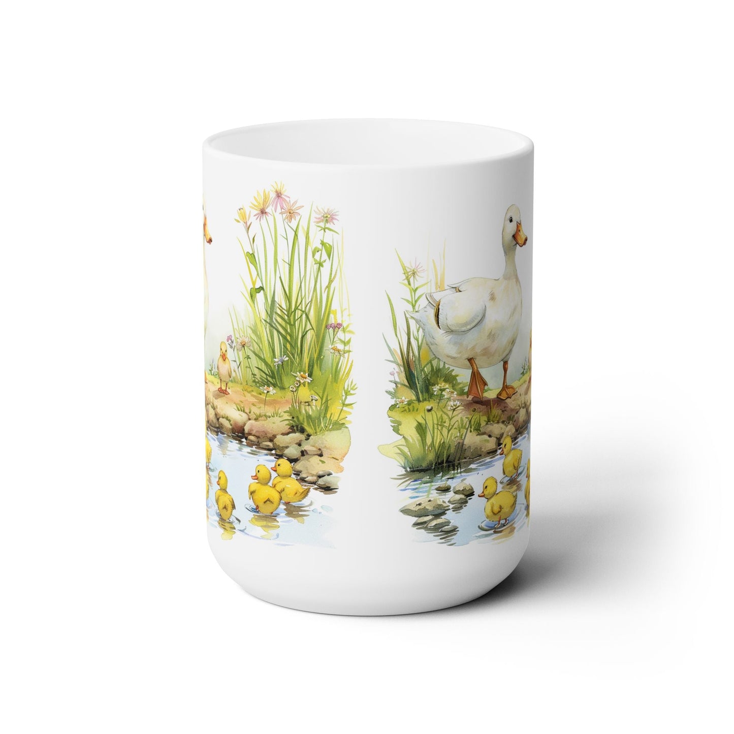 Mother Duck and Ducklings Ceramic Coffee Mug | Charming Pond Scene Gift for Moms