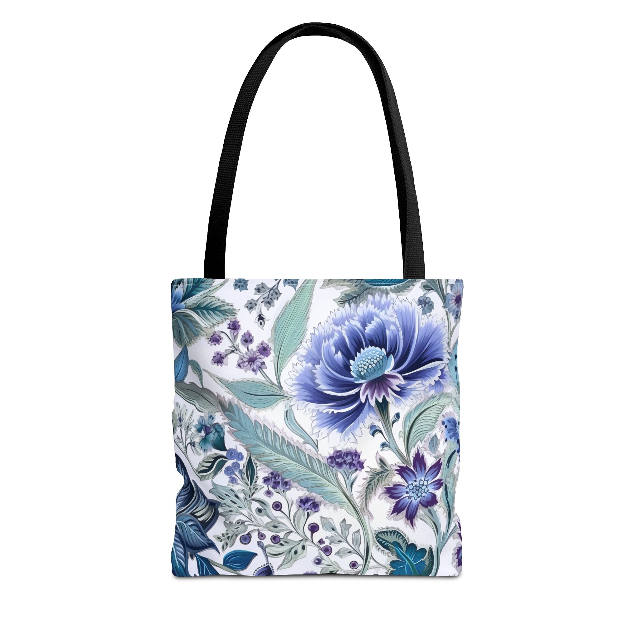 Elegant Blue Blossom Canvas Tote Bag, Eco-Friendly Floral Gift