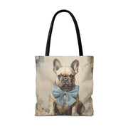 Dapper French Bulldog Canvas Tote Bag with Blue Bow, Dog Lover Gift