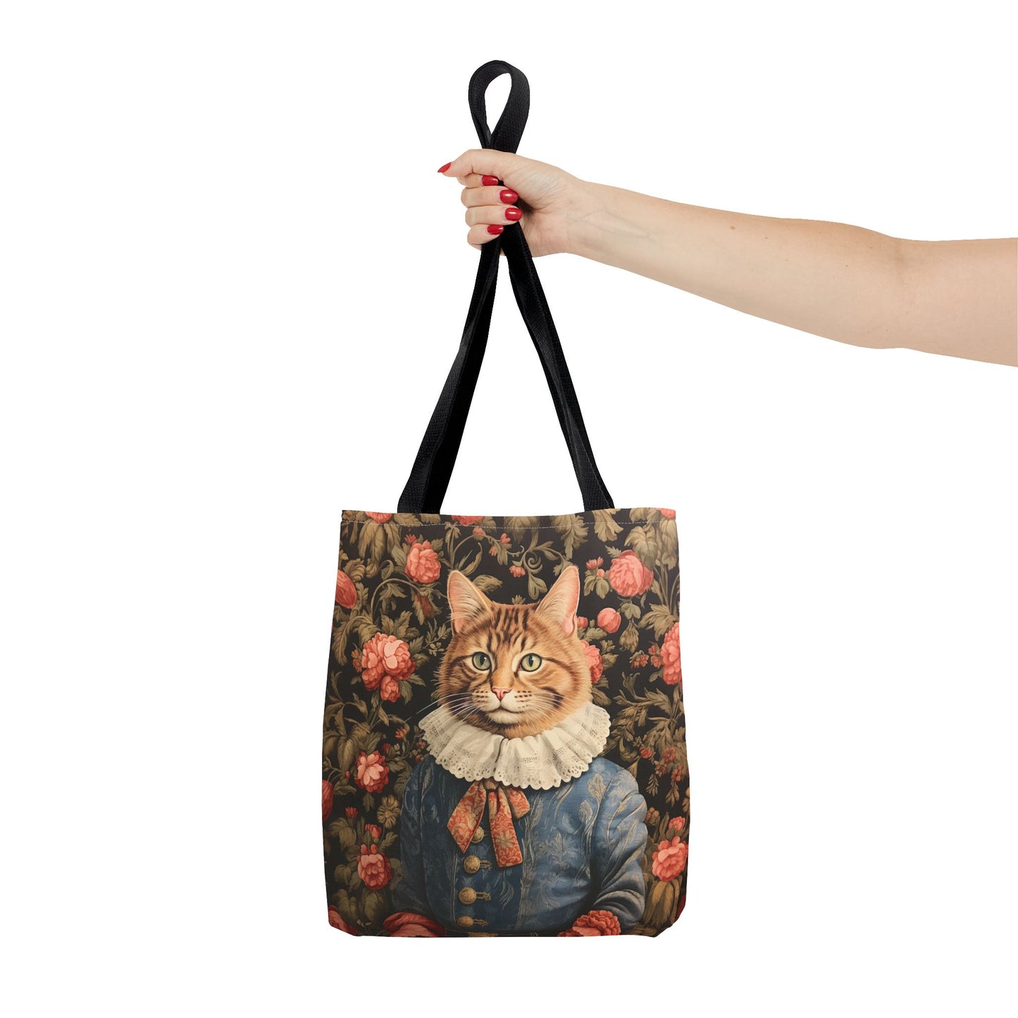 Victorian-Style Cat Tote Bag with Elegant Floral Design