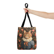 Victorian-Style Cat Tote Bag with Elegant Floral Design