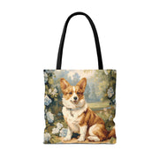 Charming Pembroke Corgi Canvas Tote Bag, Floral Eco-Friendly Design