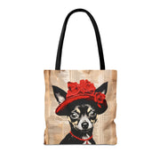 Chic Chihuahua Tote Bag - Red Hat & Necklace Vintage Art Design