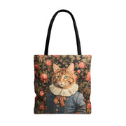 Victorian-Style Cat Tote Bag with Elegant Floral Design