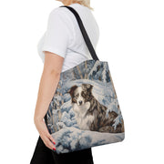 Australian Shepherd Winter Scene Tote Bag, Artistic Eco Canvas for Dog Lovers