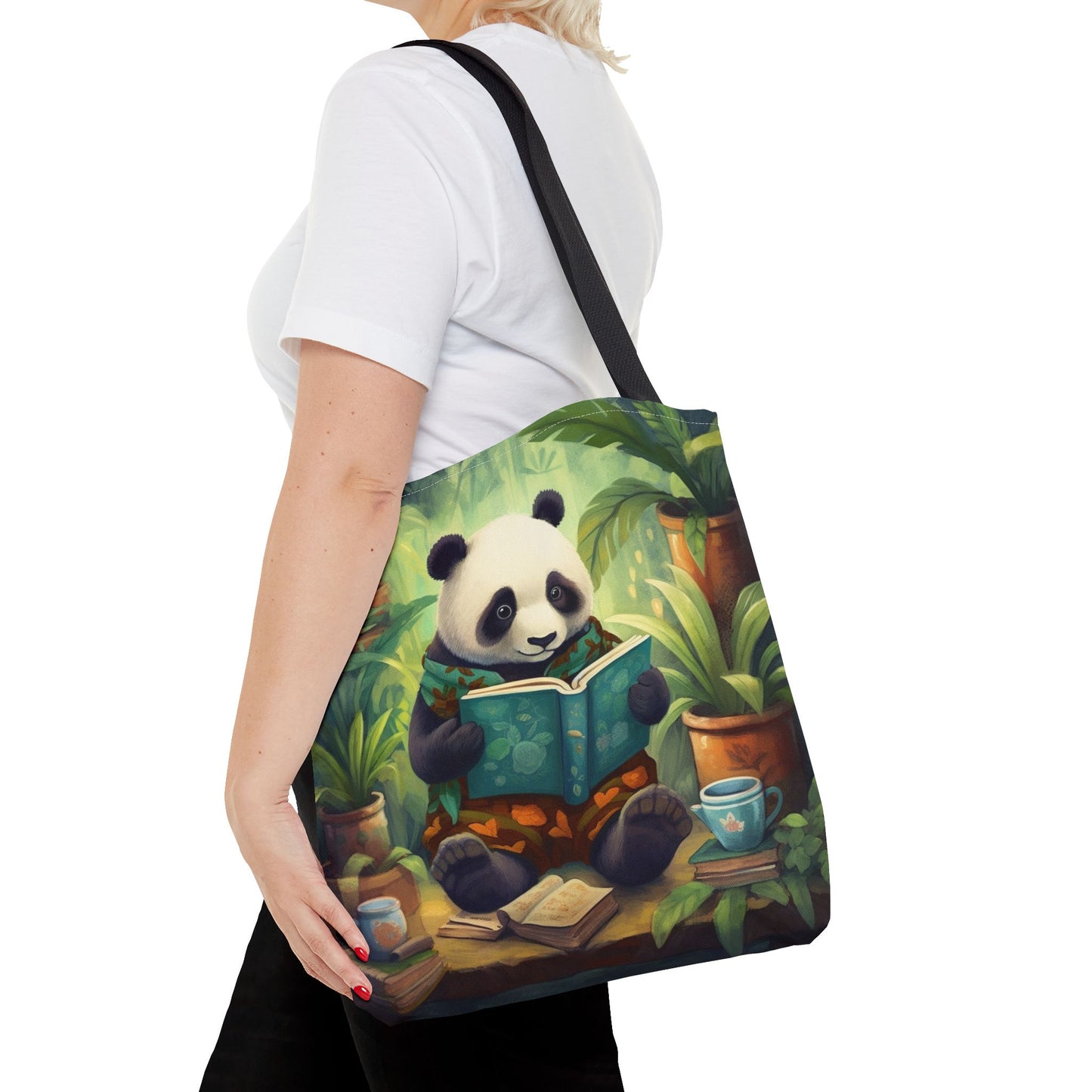 Whimsical Panda Reading Tote Bag, Eco-Friendly Shopper for Book Lovers