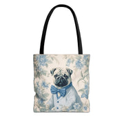 Charming Blue Pug Tote Bag | Floral Canvas Accessory for Dog Lovers