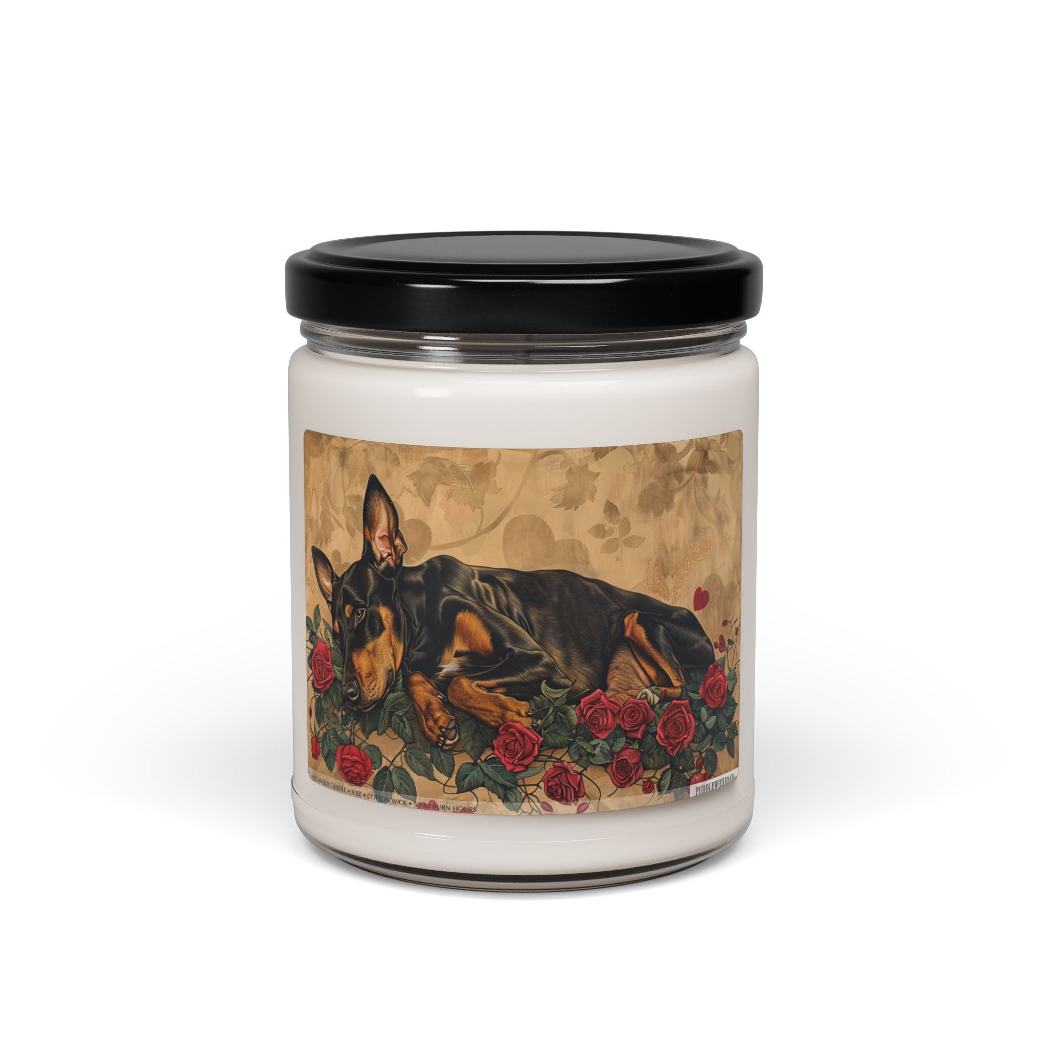 Doberman Candle – Elegant Vintage Dog Lover Gift, Rose Design