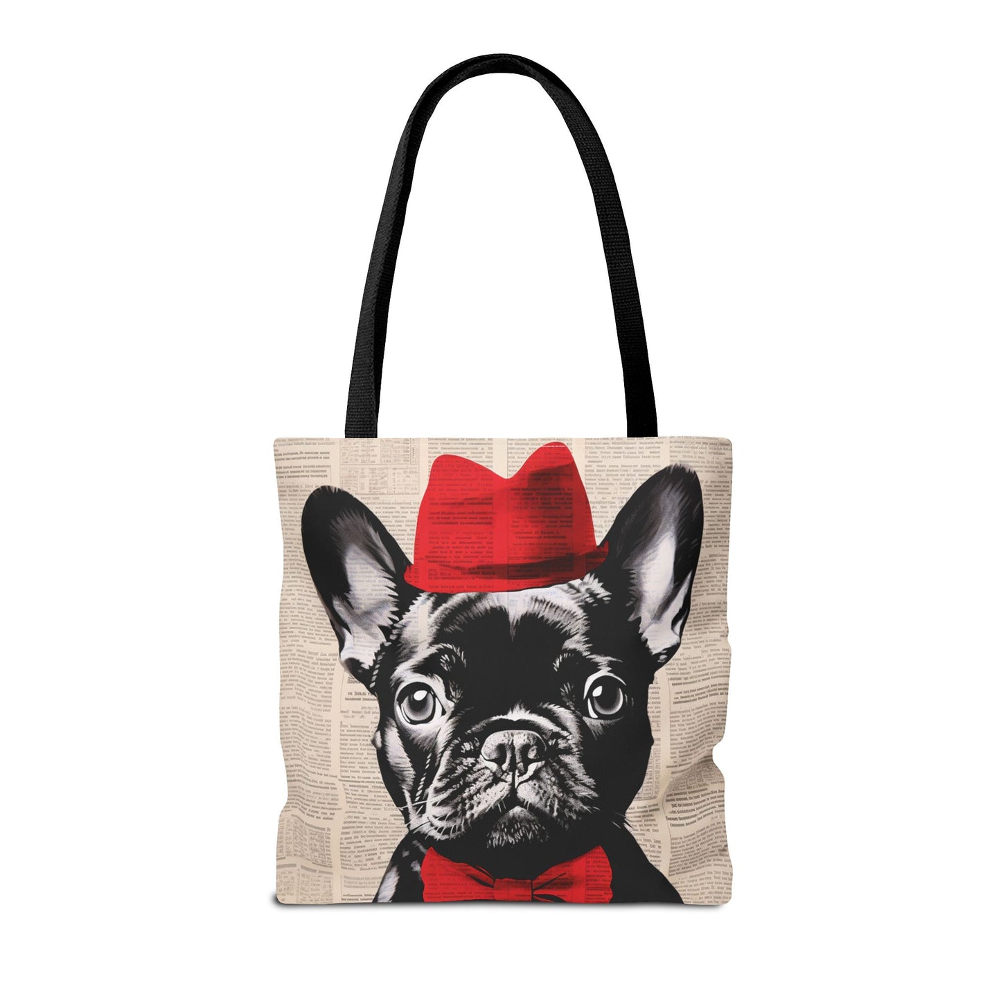 French Bulldog Tote Bag with Red Hat, Stylish Canvas Market Bag