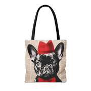 French Bulldog Tote Bag with Red Hat, Stylish Canvas Market Bag