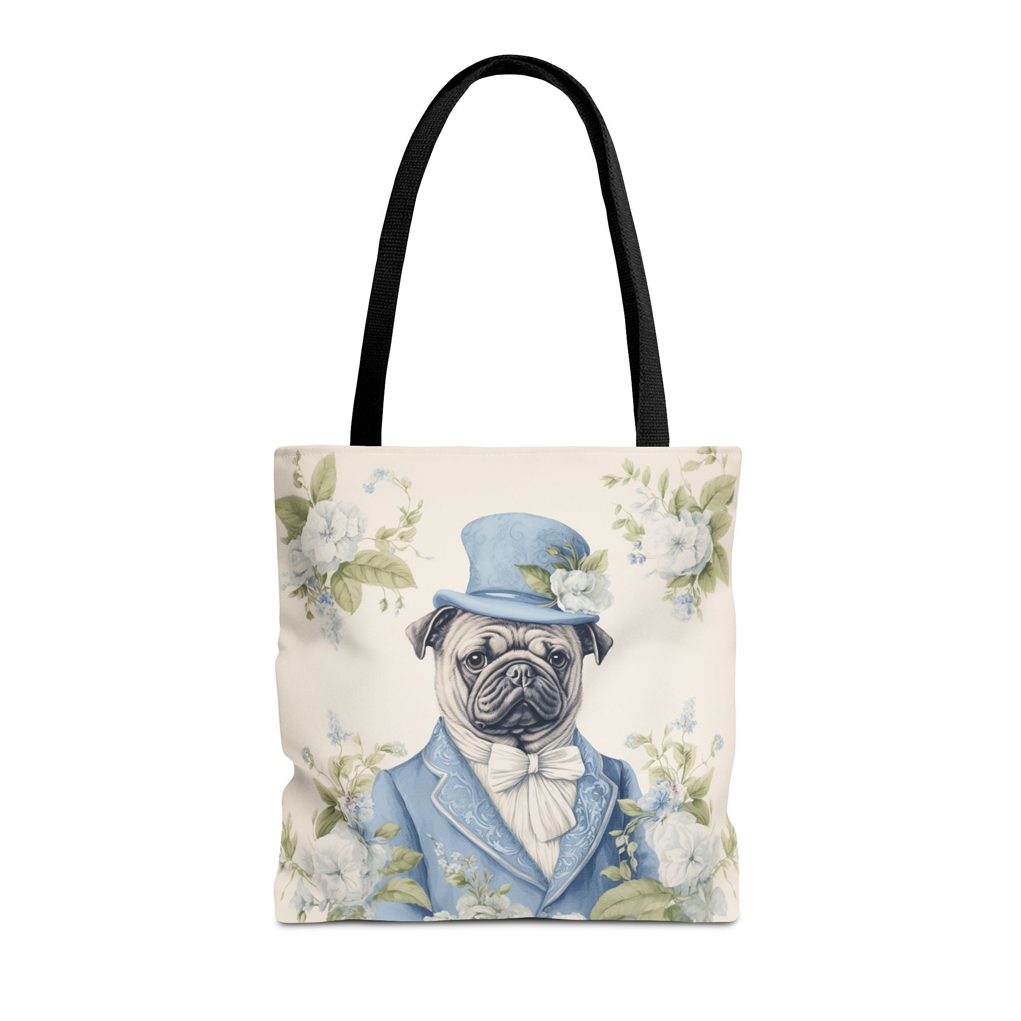 Dapper Pug Tote Bag, Elegant Floral Eco-Friendly Market Bag