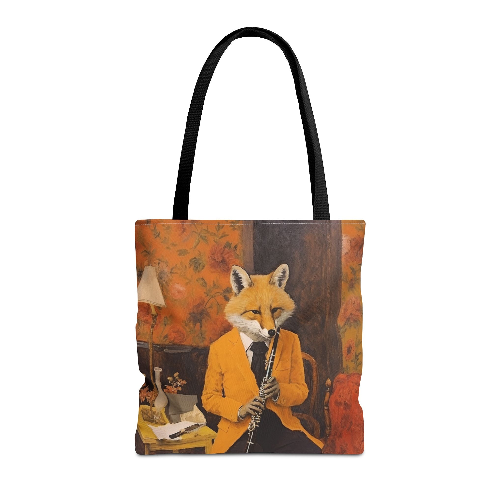 Fox Musician Canvas Tote Bag, Artistic Eco-Friendly Shopping Bag