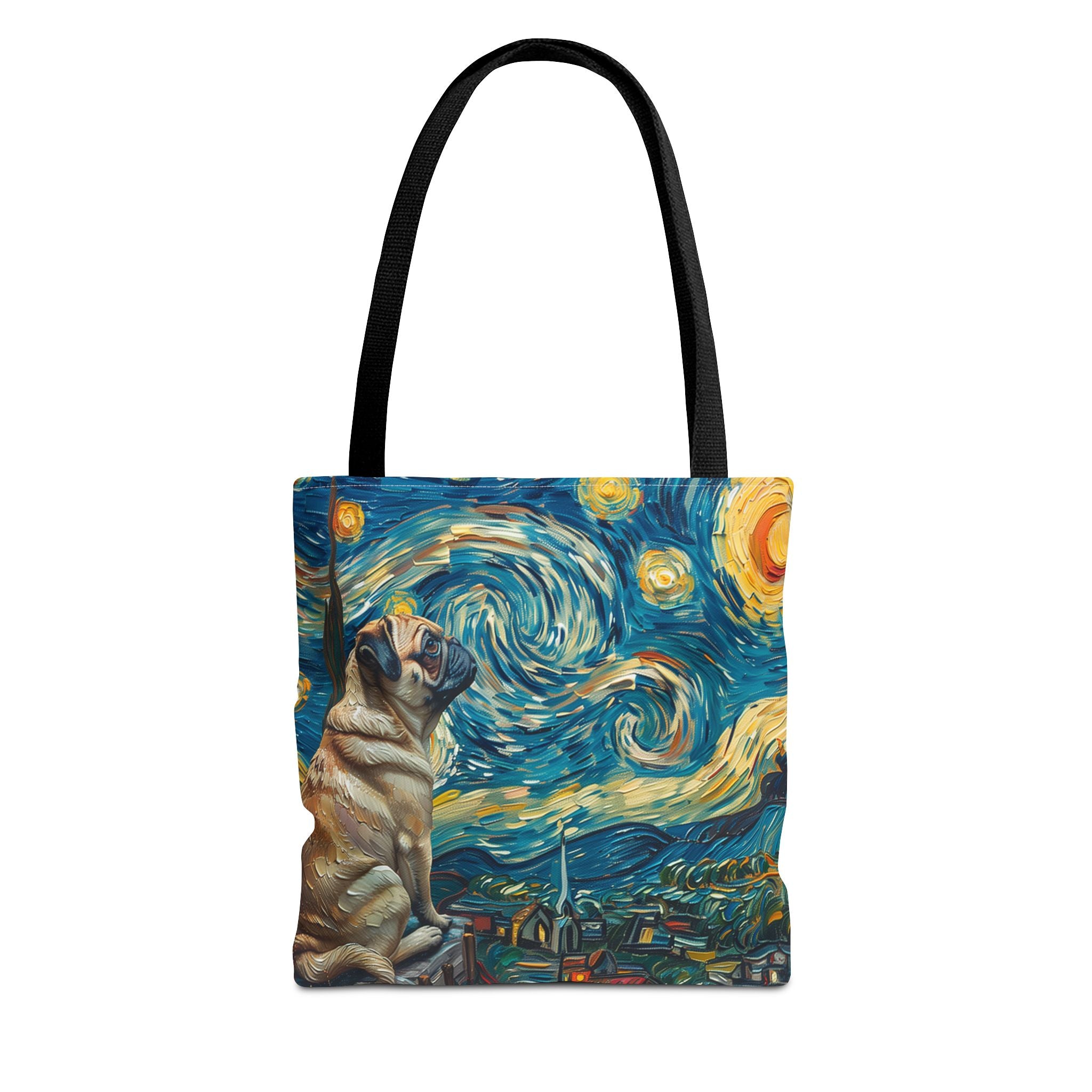 Starry Pug Canvas Tote Bag - Artistic Van Gogh-Inspired Design