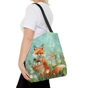 Fox-Inspired Easter Tote Bag with Basket and Floral Meadow Scene