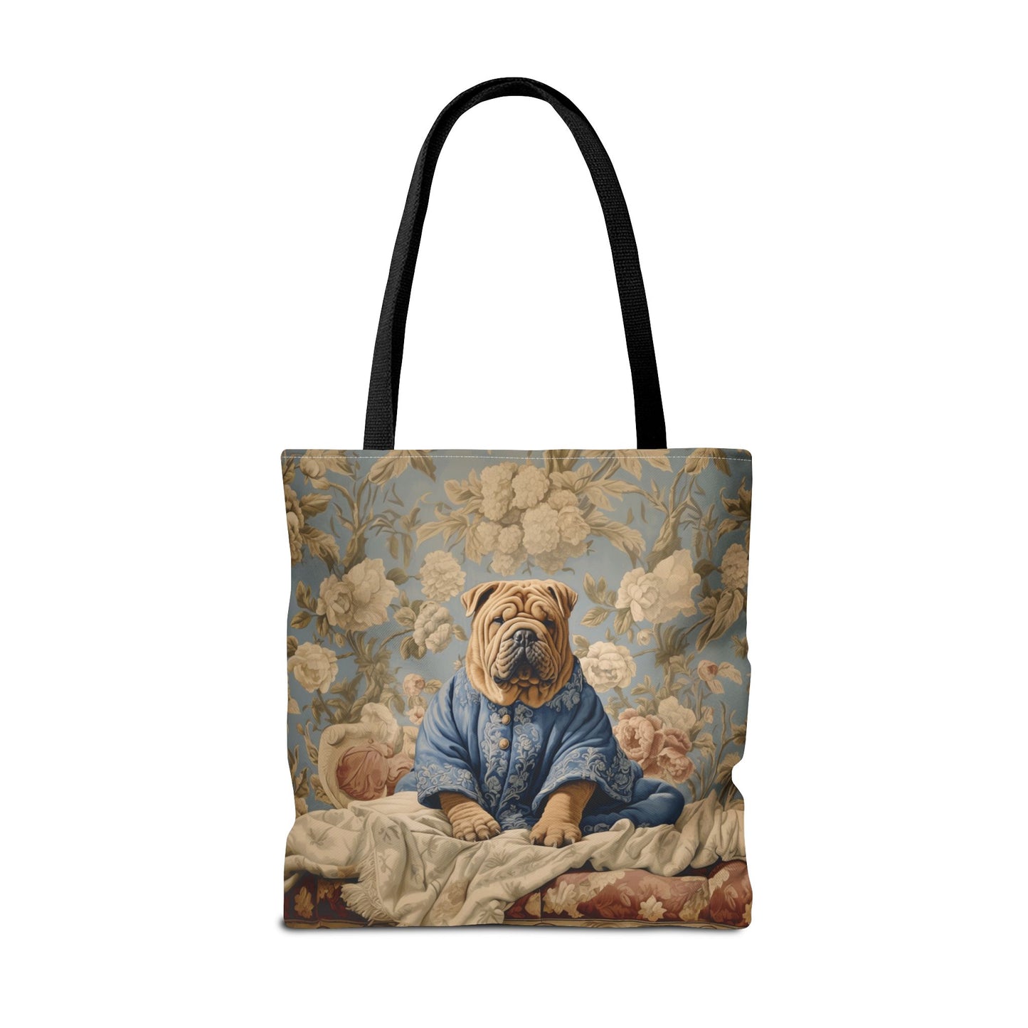 Shar Pei Royal Blossom Blue Tote Bag, Artistic Gift for Dog Lovers