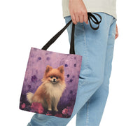 Whimsical Pomeranian Tote Bag, Purple Floral Canvas for Dog Lovers