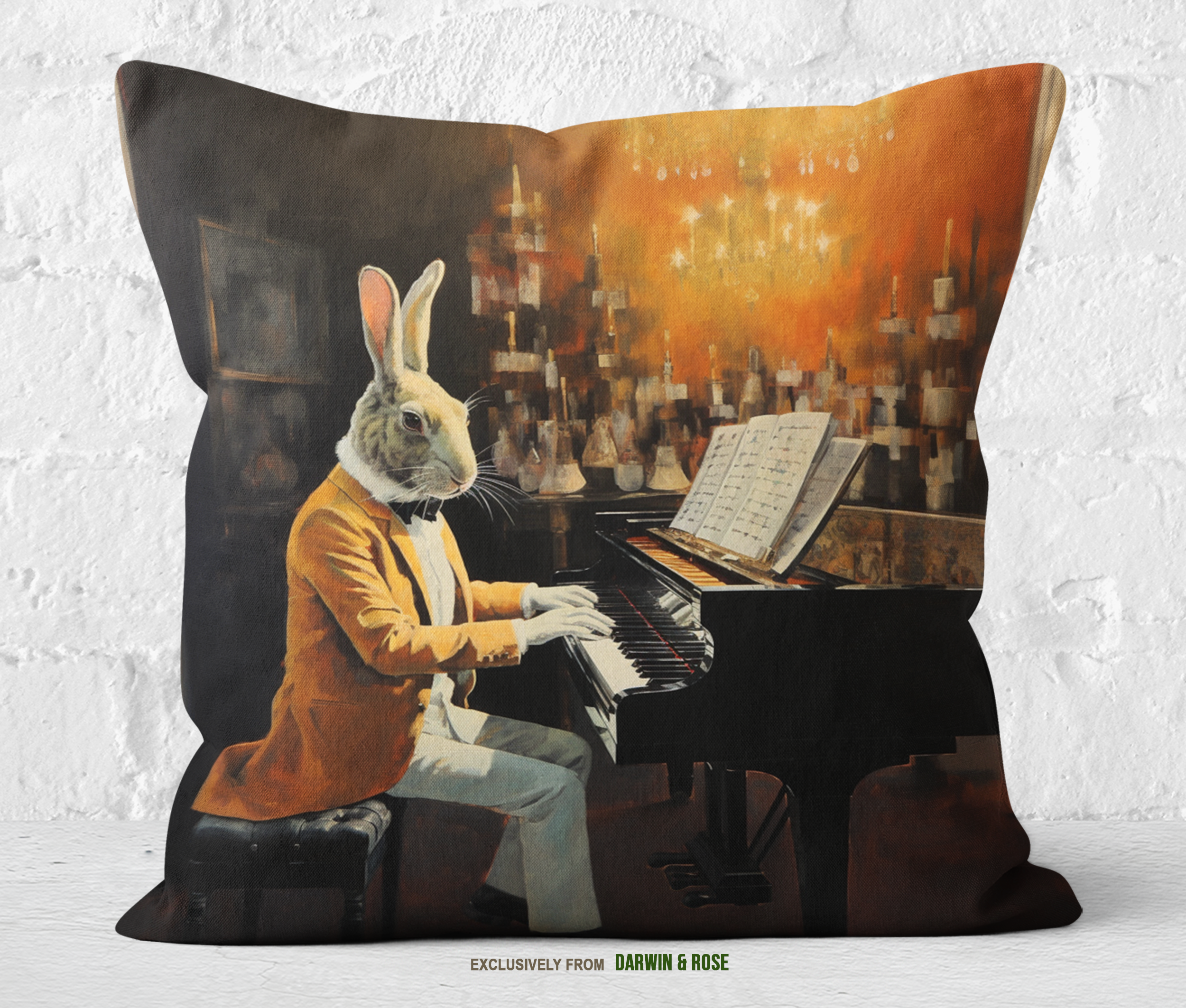 Grand Easter Bunny Serenade Throw Pillow - Elegant Vintage Style