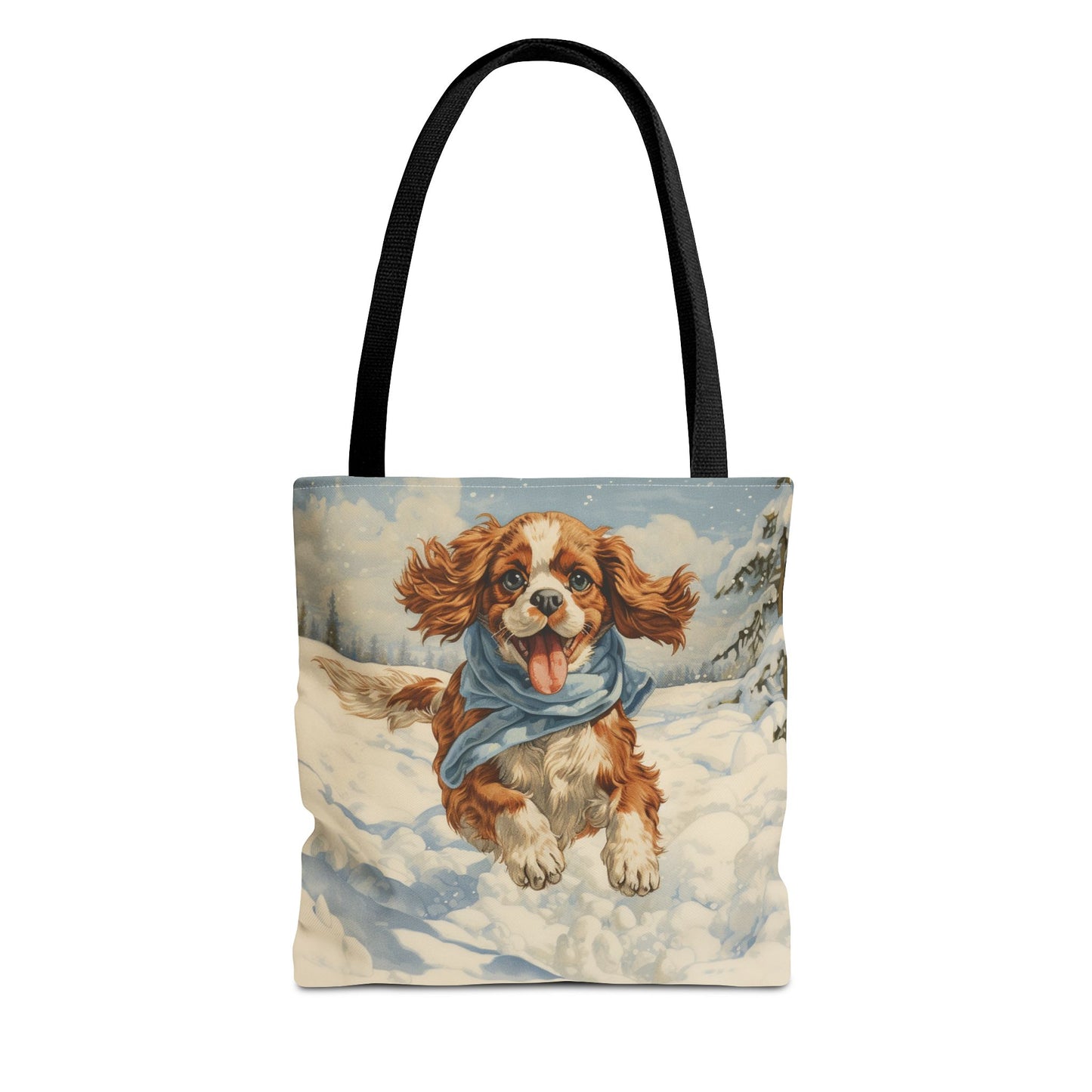 Winter Cavalier King Charles Spaniel Tote Bag, Snowy Dog Lover Canvas Gift