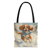 Winter Cavalier King Charles Spaniel Tote Bag, Snowy Dog Lover Canvas Gift