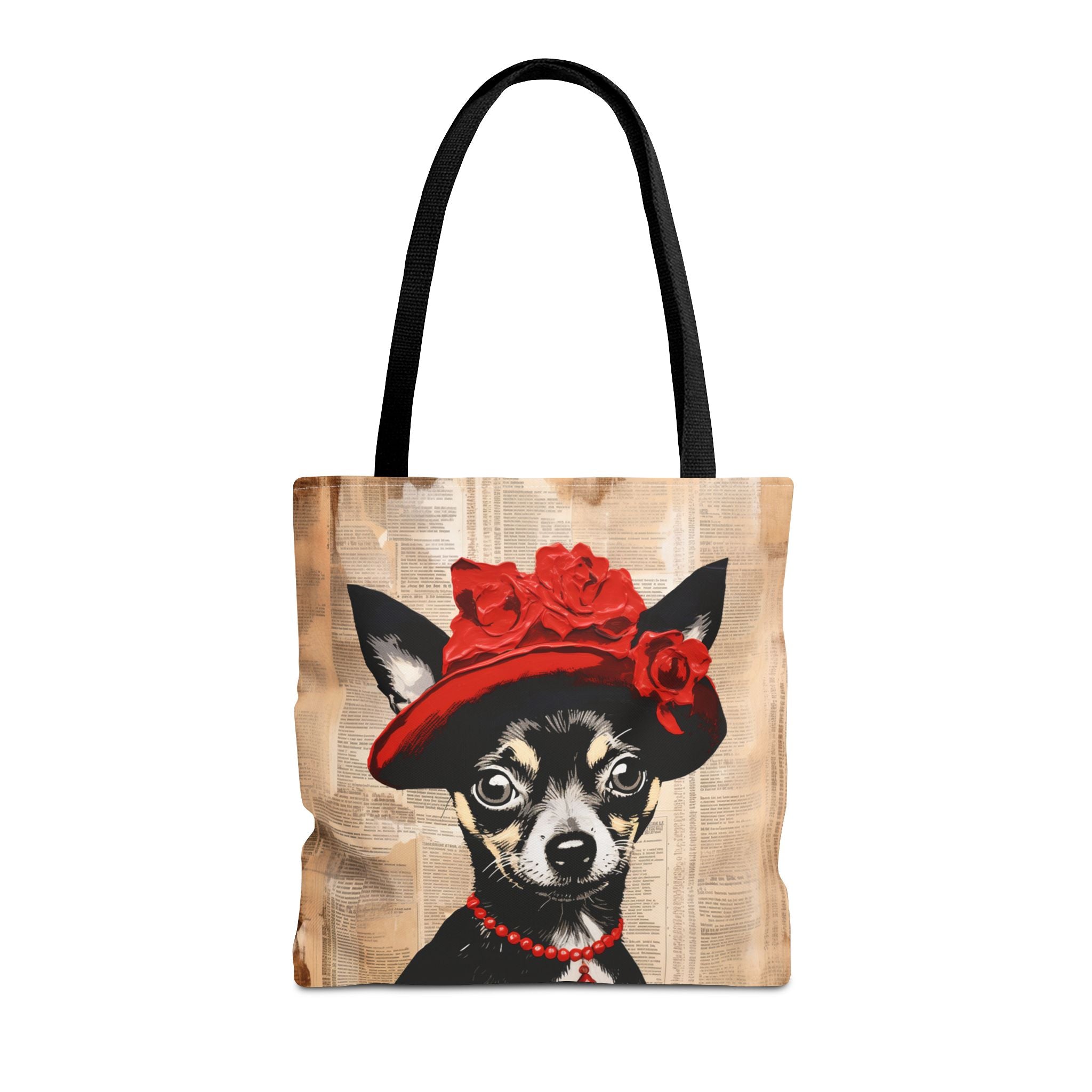 Chic Chihuahua Tote Bag - Red Hat & Necklace Vintage Art Design