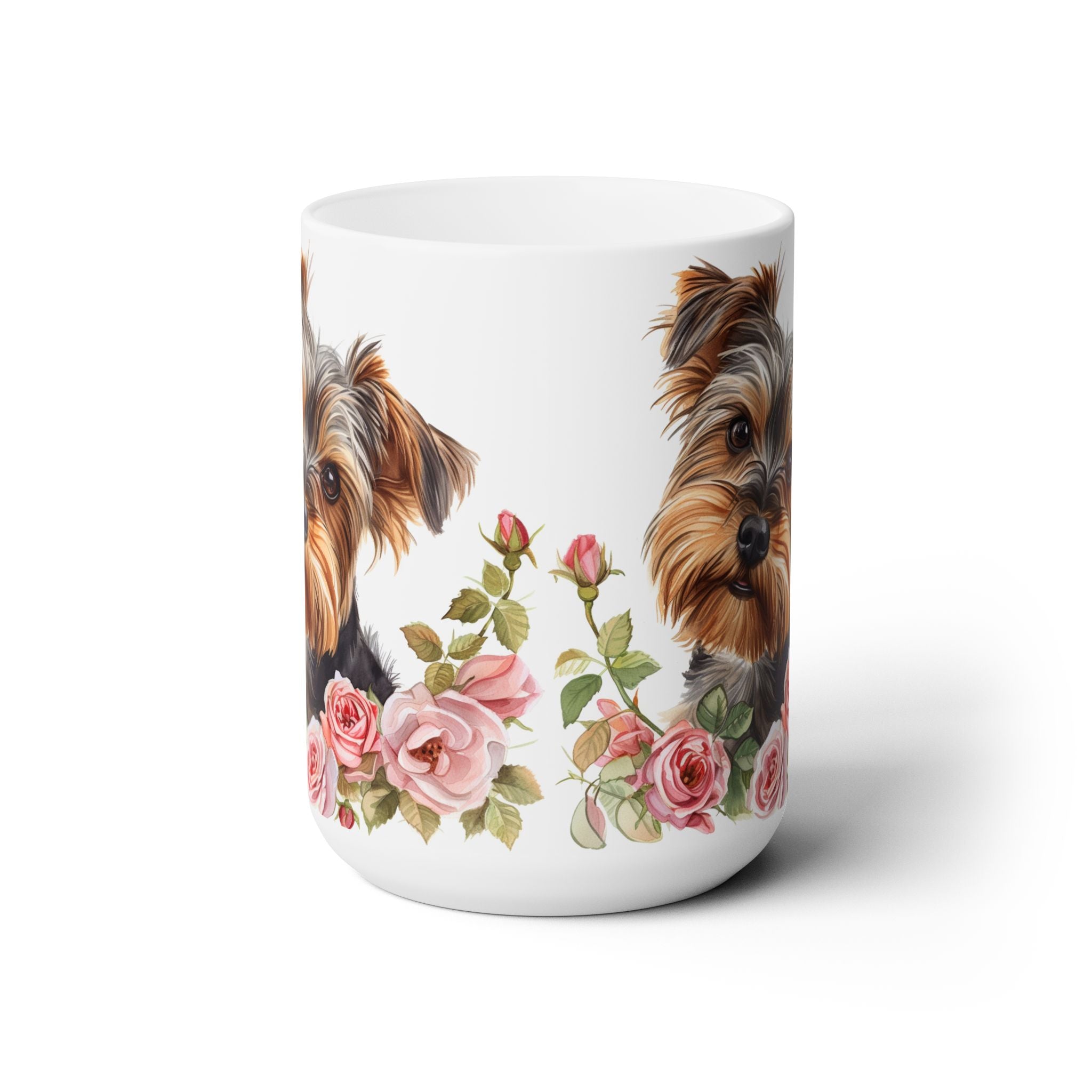 Yorkie Love Mug - Adorable Yorkshire Terrier Design with Floral Charm