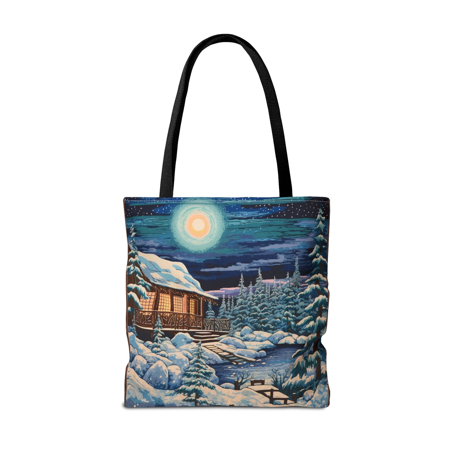 Cozy Winter Cabin Canvas Tote Bag – Eco-Friendly & Nature-Inspired