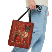 Boston Terrier Floral Tote Bag - Vibrant Red Design for Dog Lovers