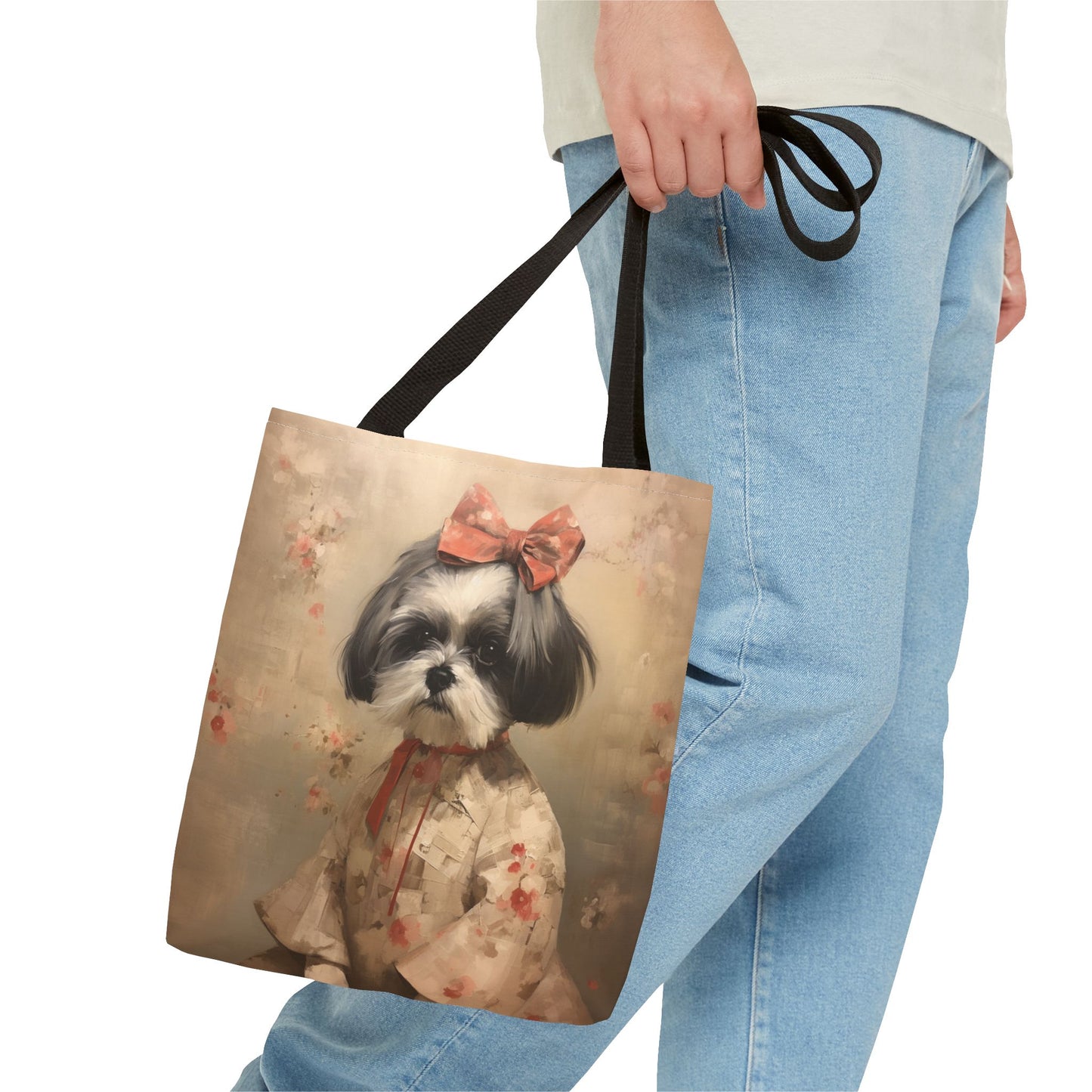 Shih Tzu Floral Charm Tote Bag – Elegant Canvas for Dog Lovers