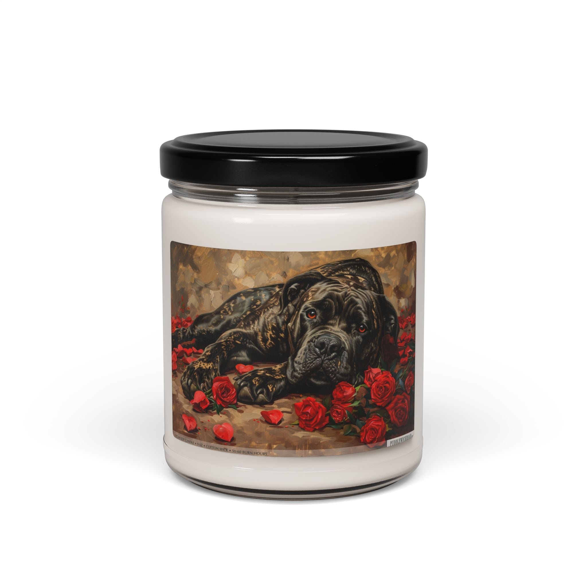 Cane Corso Memorial Candle with Vintage Rose Art