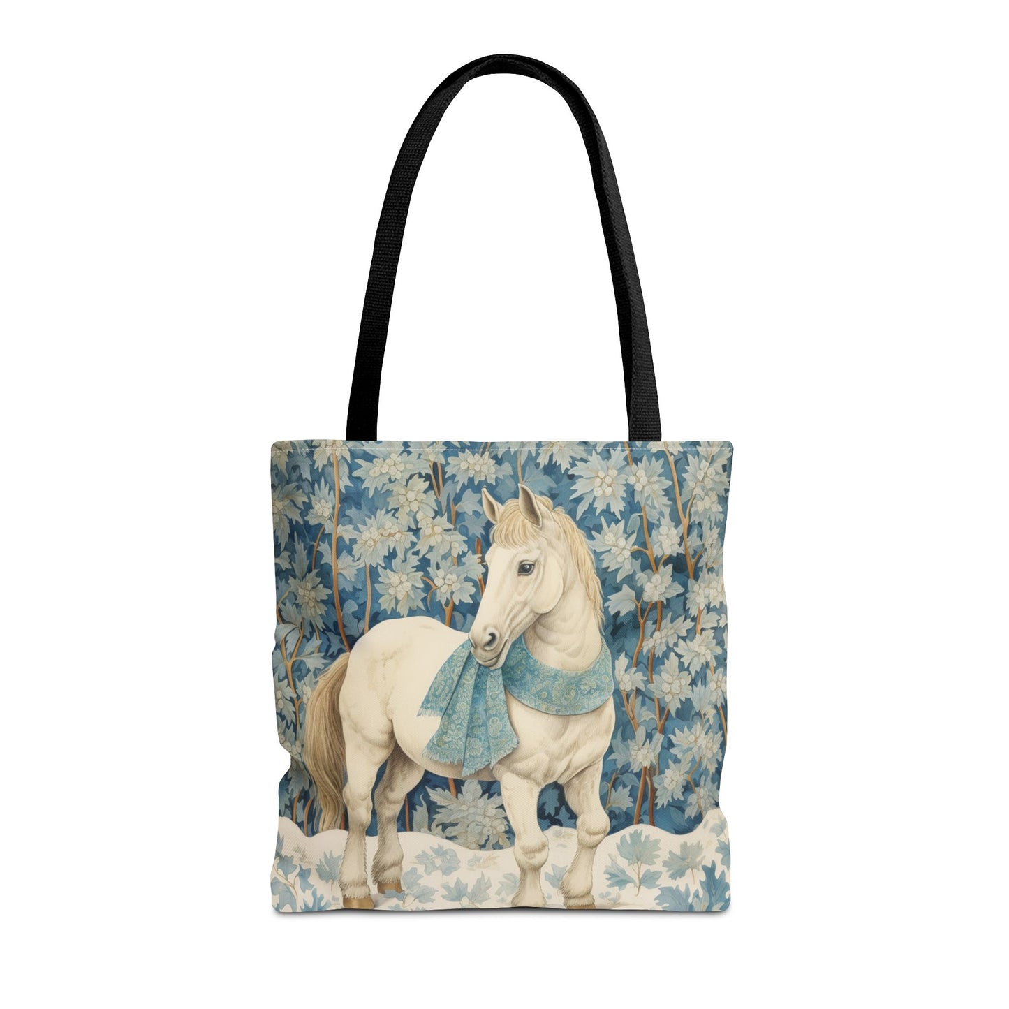 Elegant Winter Horse Tote Bag, Floral Design with Scarf Accent