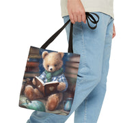 Teddy Bear Reading Tote Bag, Cozy Canvas Book Lover's Gift