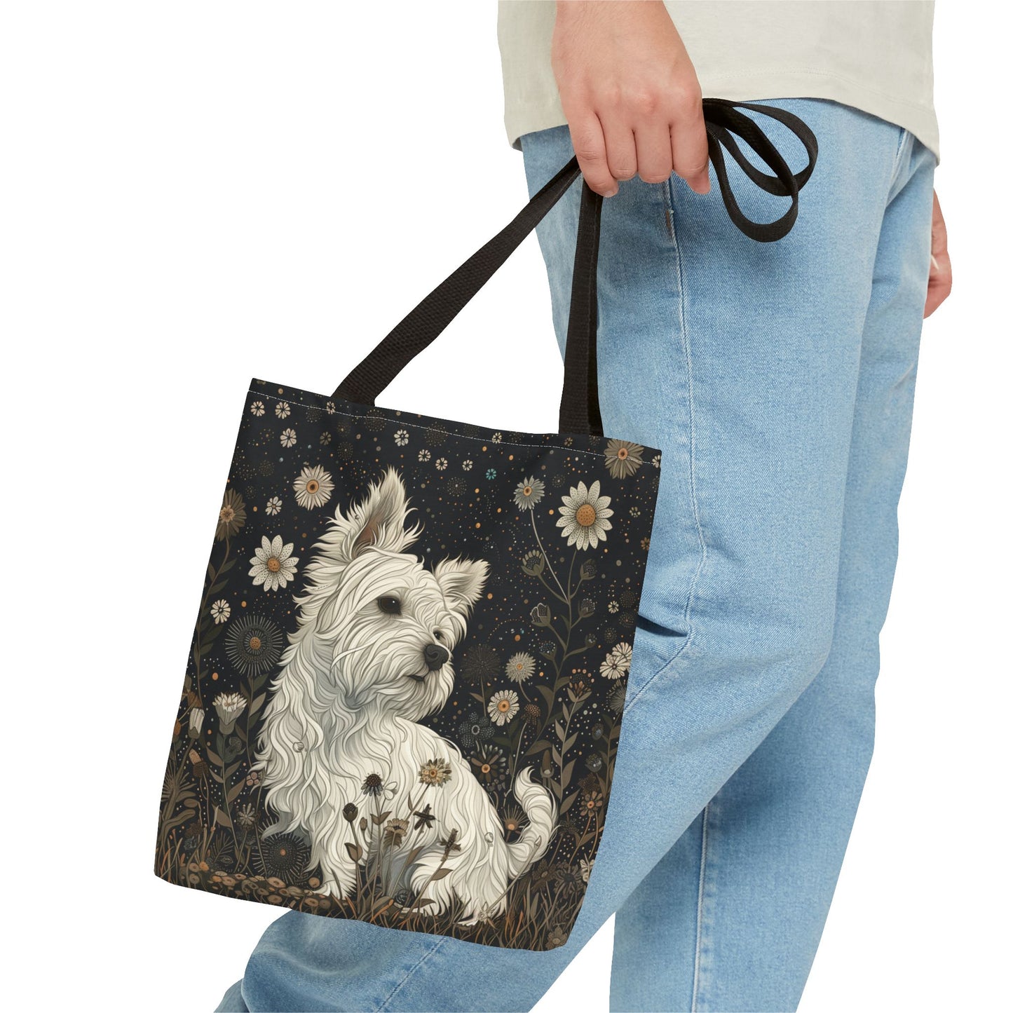 Westie Floral Canvas Tote Bag, Eco-Friendly Market Bag for Dog Lovers