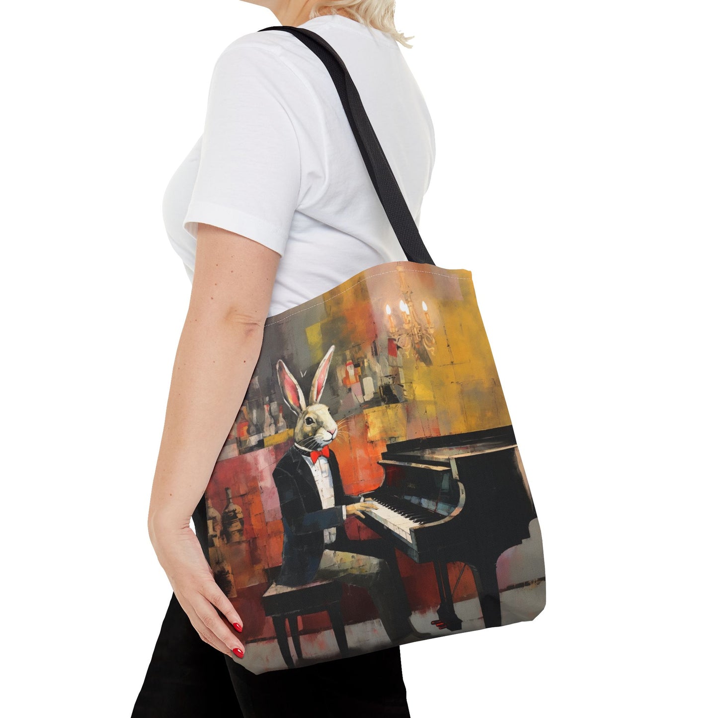 Easter Maestro Rabbit Tote Bag - Artistic Canvas Bag for Music Lovers