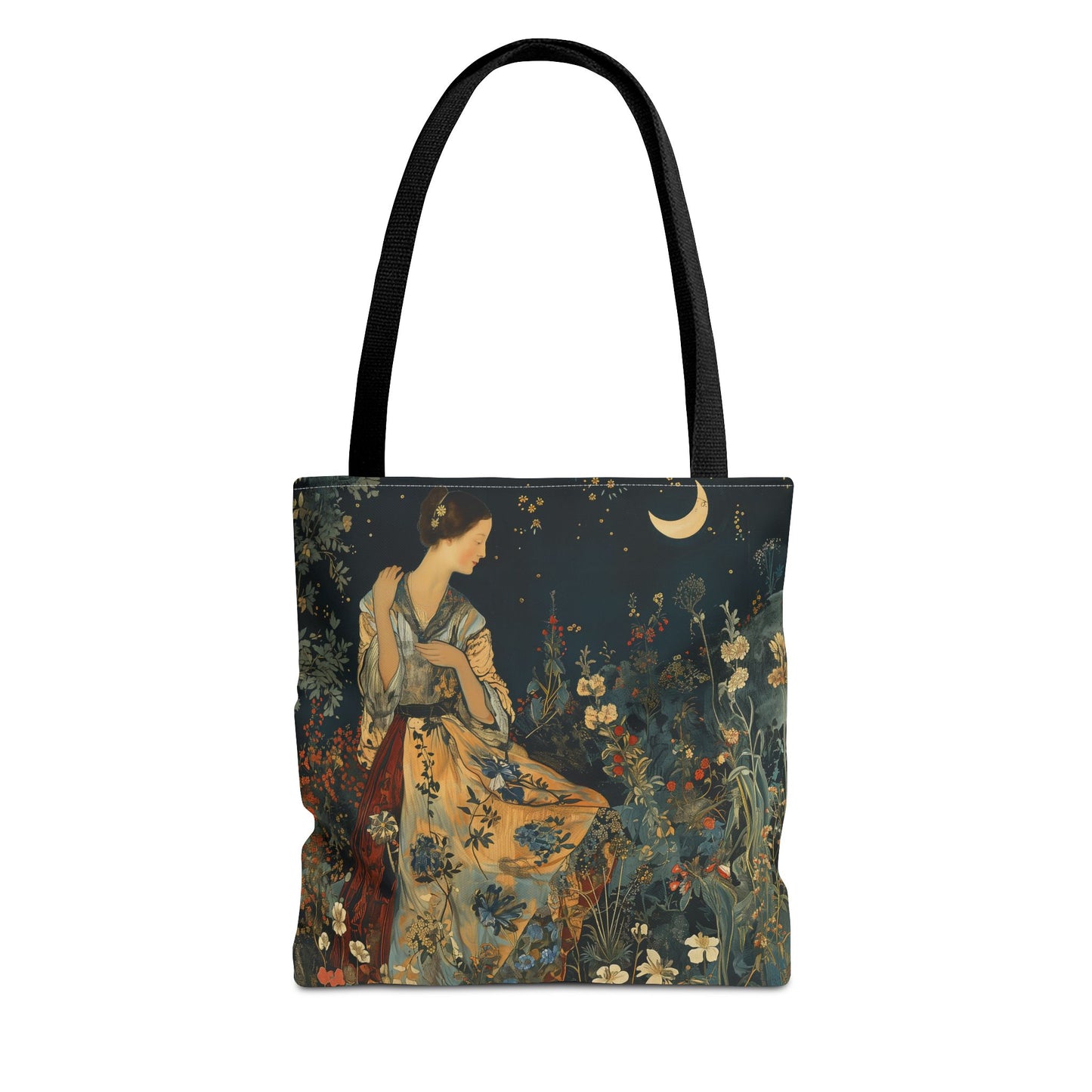 Moonlit Floral Canvas Tote Bag - Elegant Eco-Friendly Shopper